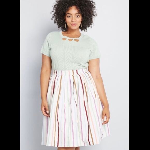 ModCloth Aspiration Creation Pastel Striped A Line Pleated Skirt Sz.L - Picture 1 of 16